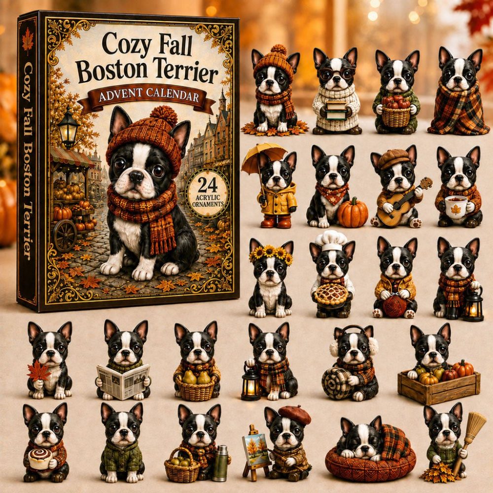 Boston Terrier Scarf Advent Calendar — 24-Day Cozy Fall Countdown With Mini Scarf Acrylic Charms & Collectible Dog Ornaments