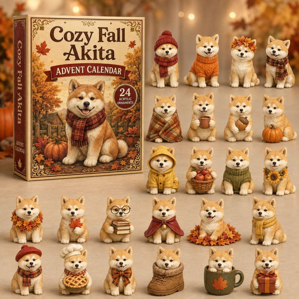 Cozy Fall Akita Advent Calendar 2026 - 24 Acrylic Charms, Autumn Themed Akita Dog Countdown Gift For Owners & Collectors