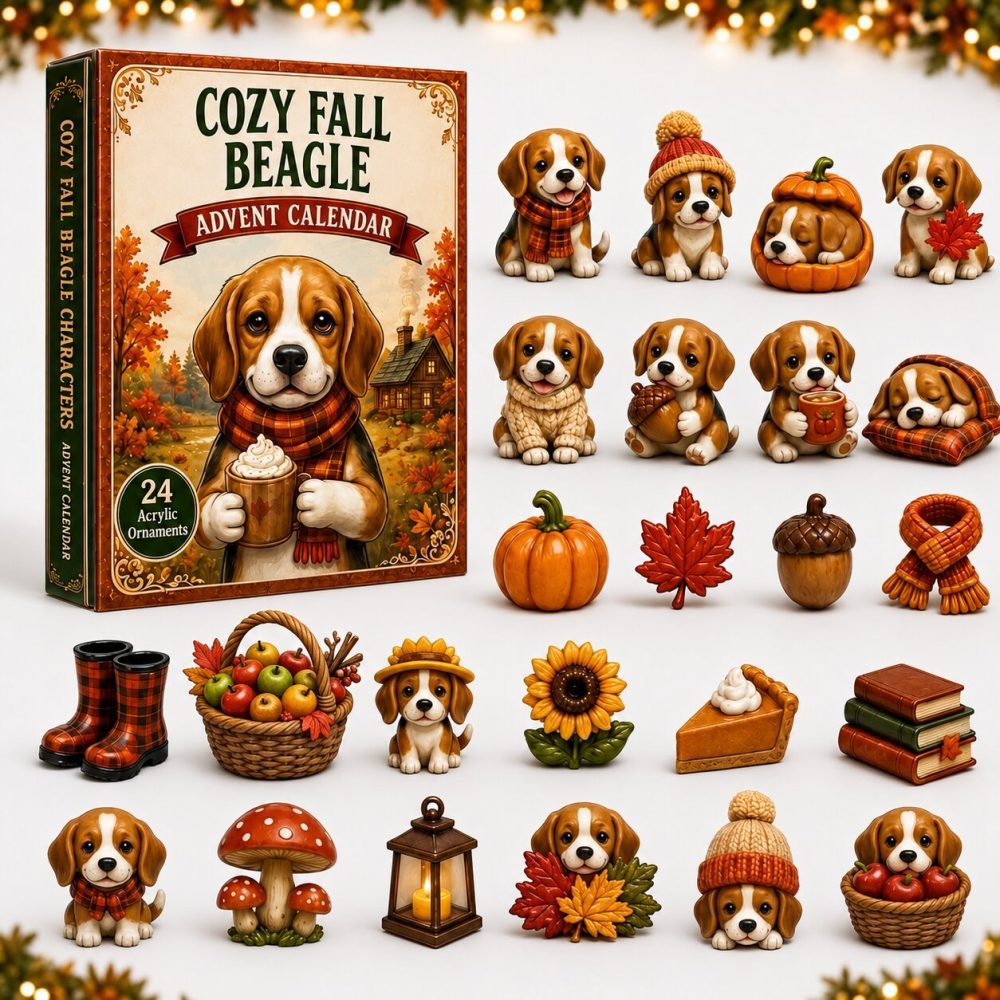 Beagle Advent Calendar — 24-Day Cozy Fall Countdown With Playful Beagle Acrylic Charms, Gift Box For Dog Lovers