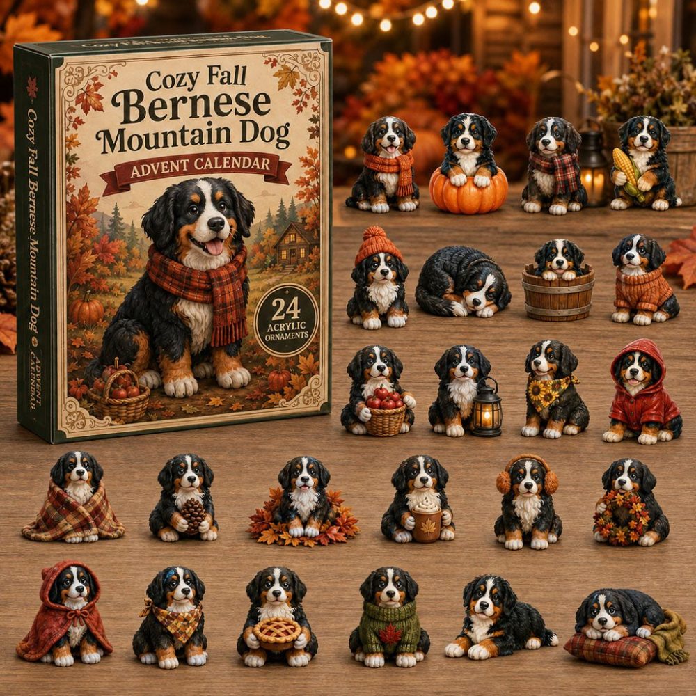 Cozy Fall Bernese Mountain Countdown — 24-Day Autumn Acrylic Charm Collection, Bernese Keepsake Gift 2026