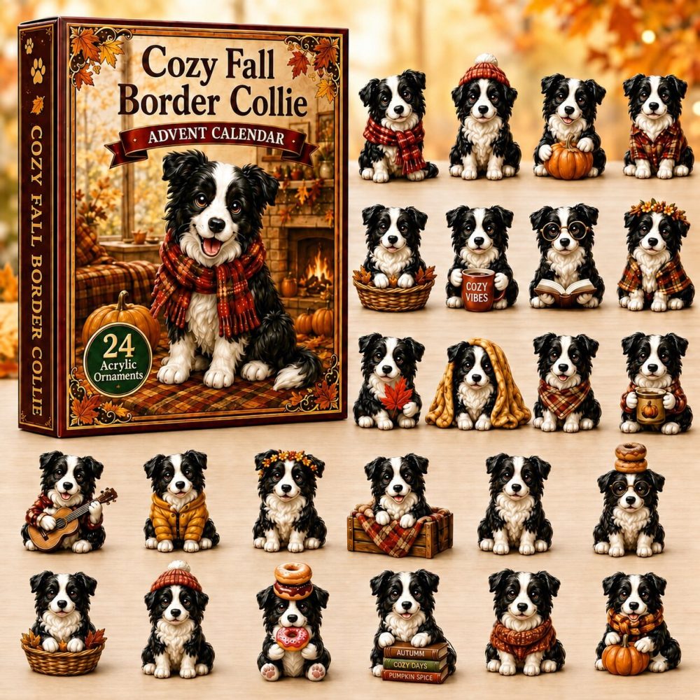 Border Collie Advent Countdown — 24-Day Cozy Fall Calendar With Herding Dog Acrylic Charms & Seasonal Hanging Decor