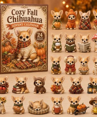 Chihuahua Cozy Fall Advent Calendar 2026 — 24-Day Acrylic Charm Countdown, Tiny Dog Gift For Autumn Lovers