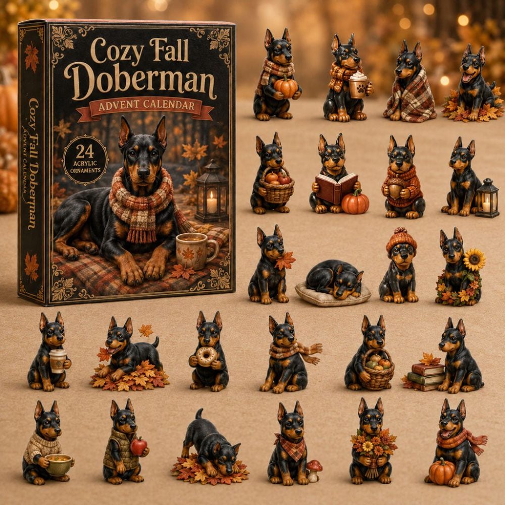 Cozy Fall Doberman 2026 Autumn Countdown — 24-Day Collectible Advent With Acrylic Doberman Charms, Perfect Dog Lover Gift