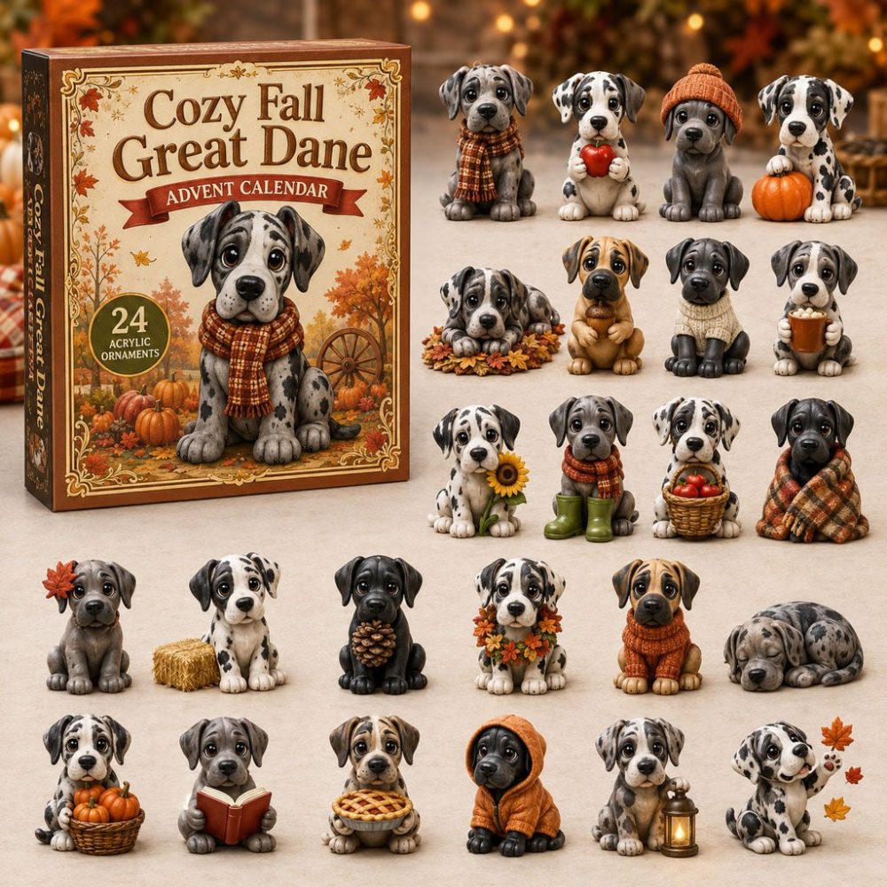Cozy Fall Great Dane 24-Day Countdown Calendar With 24 Acrylic Dog Charms — 2026 Large Breed Gift For Dog Lovers & Seasonal Decor