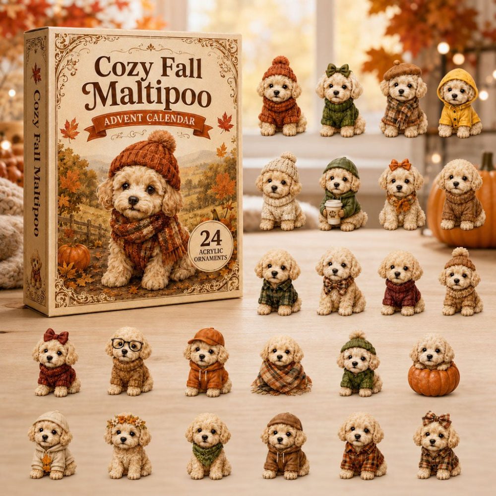 Cozy Fall Maltipoo Countdown — 24-Day Autumn Acrylic Charm Set, Cute Maltipoo Keepsakes & Gift Packaging 2026