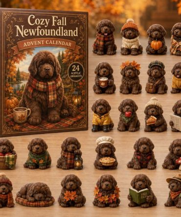Cozy Fall Newfoundland 24-Day Countdown Calendar With 24 Acrylic Dog Charms — 2026 Canine-Themed Gift For Dog Lovers & Home Decor