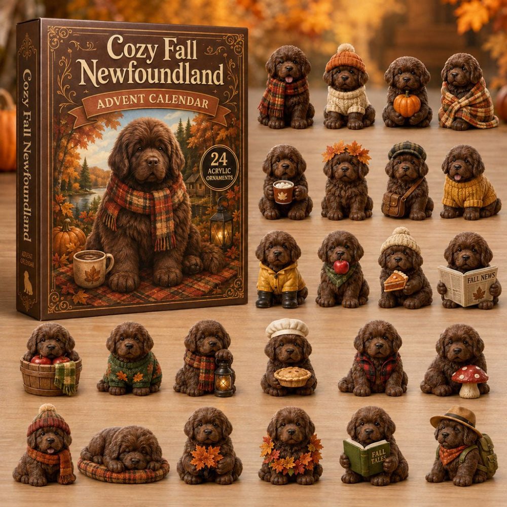 Cozy Fall Newfoundland 24-Day Countdown Calendar With 24 Acrylic Dog Charms — 2026 Canine-Themed Gift For Dog Lovers & Home Decor