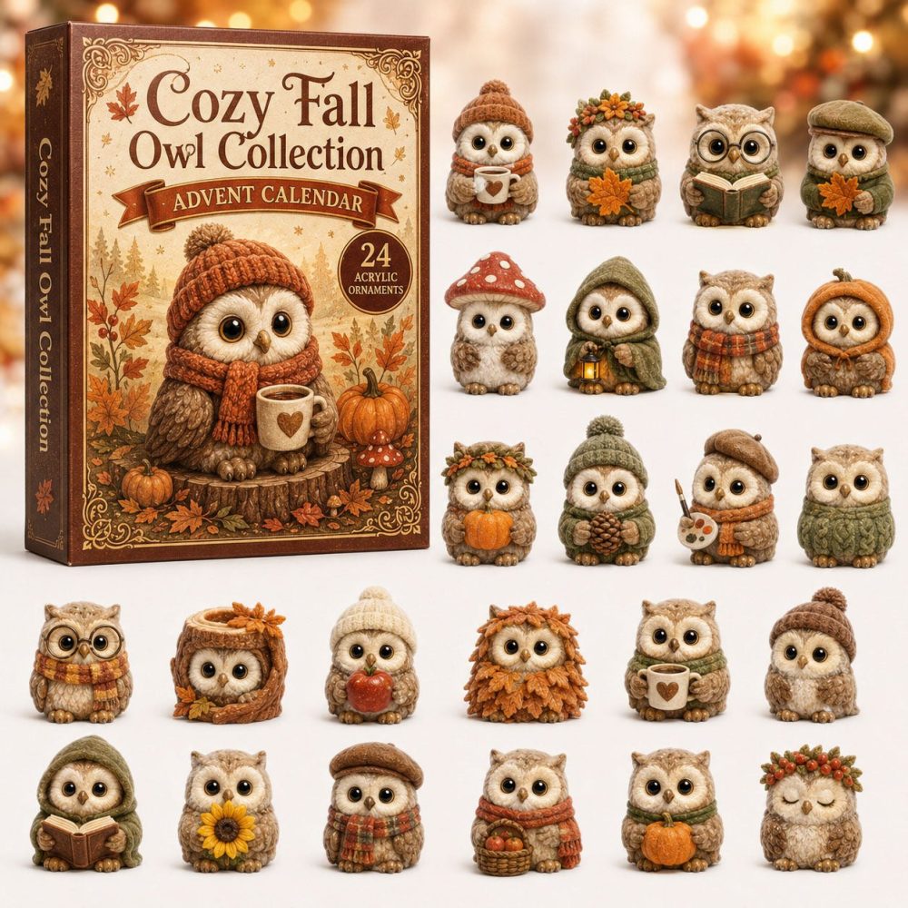 Cozy Owl Advent Calendar — 24-Day Fall Countdown With Hand-Painted Style Acrylic Owl Charms, Seasonal Home Decor Gift