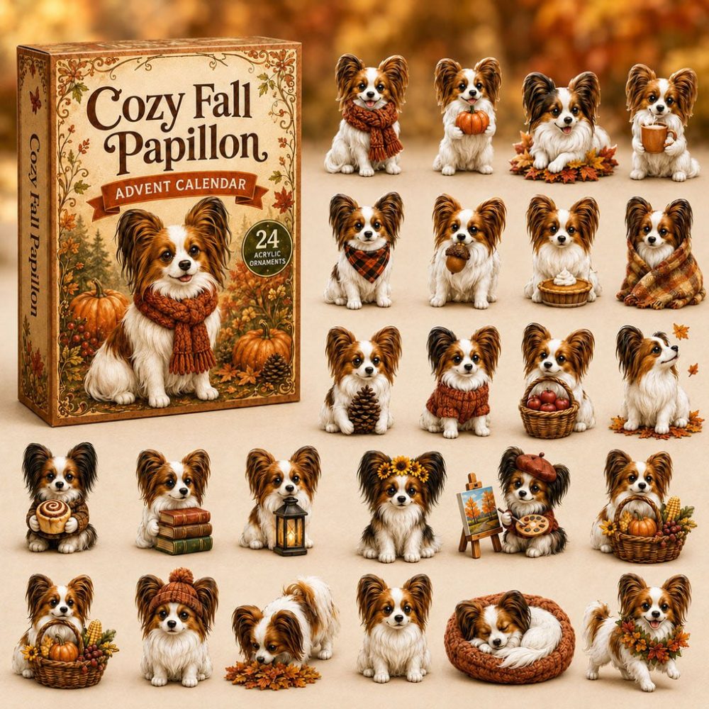 Papillon Dog Advent Countdown — 24-Day Cozy Fall Calendar With Double-Ear Papillon Acrylic Charms & Holiday Decor Gift