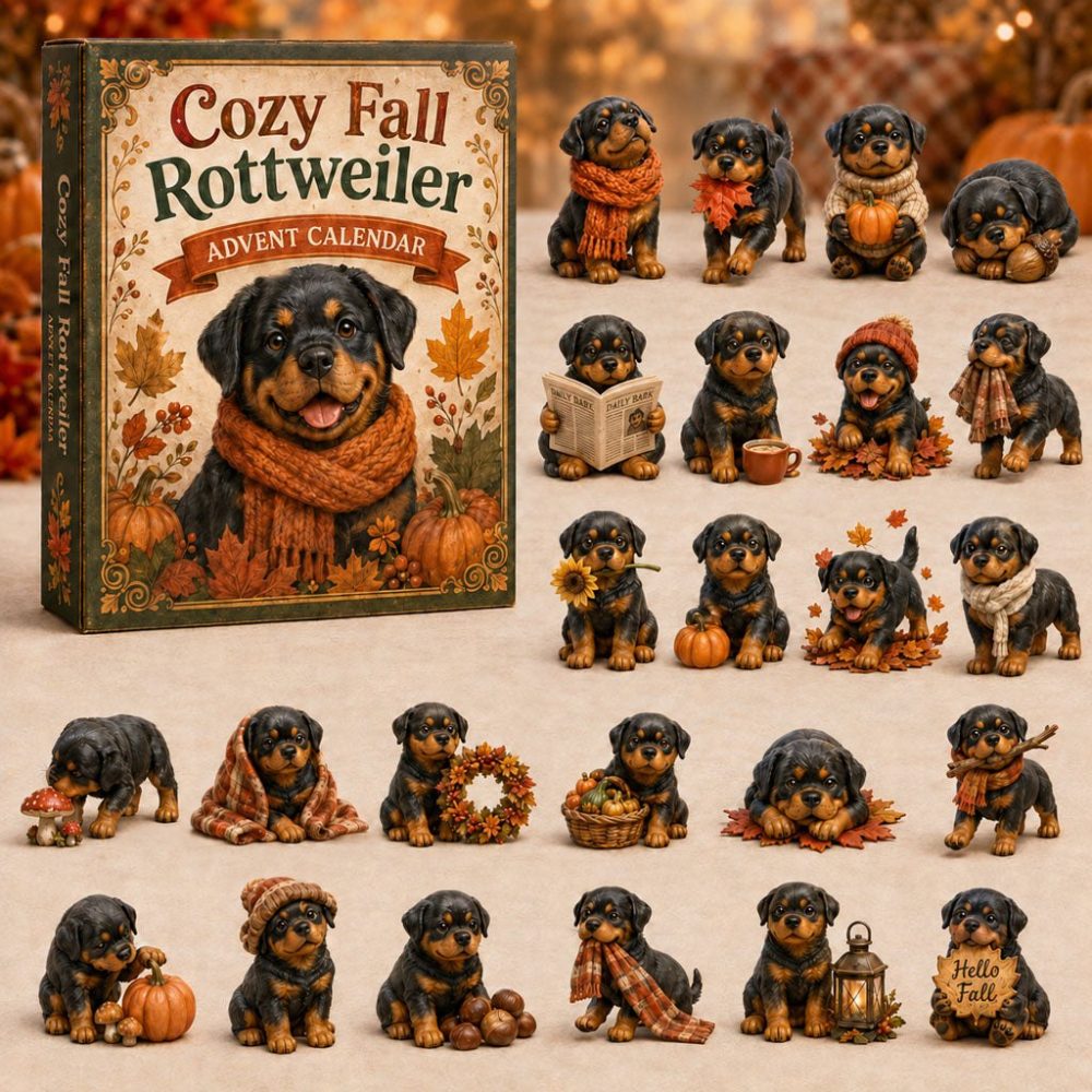 Cozy Rottweiler Fall Advent Set 2026 — 24-Day Acrylic Charm Countdown, Seasonal Dog Lover Gift