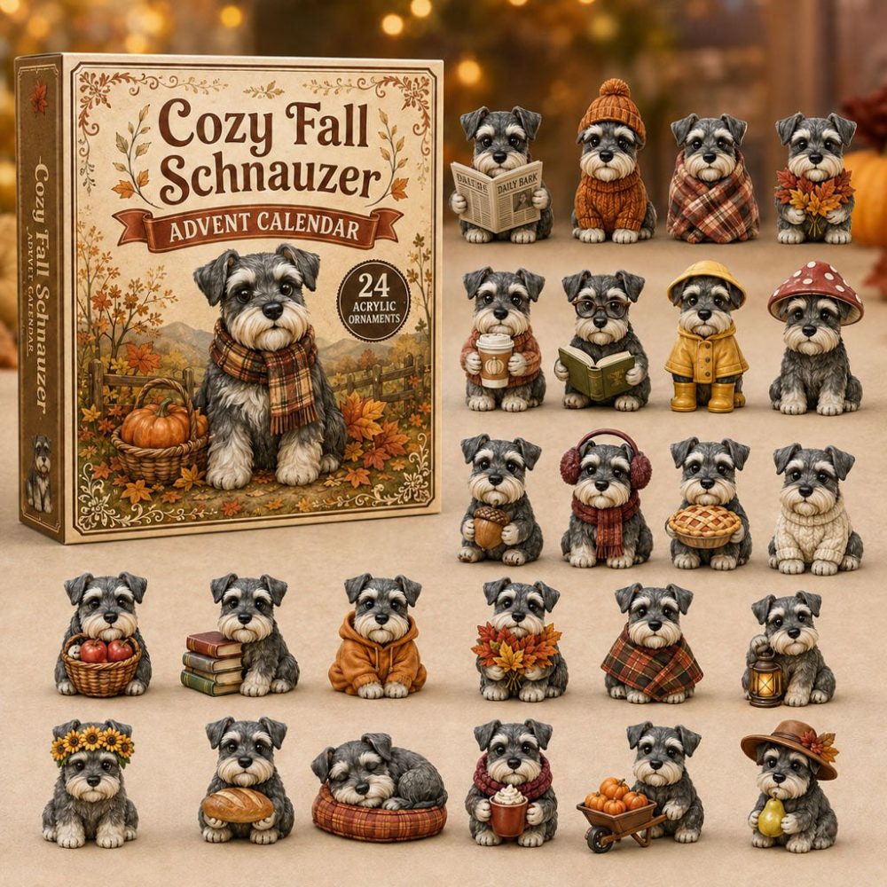 Schnauzer Cozy Fall Advent Calendar 2026 — 24-Day Acrylic Charm Countdown, Dog Lover Gift & Seasonal Decor