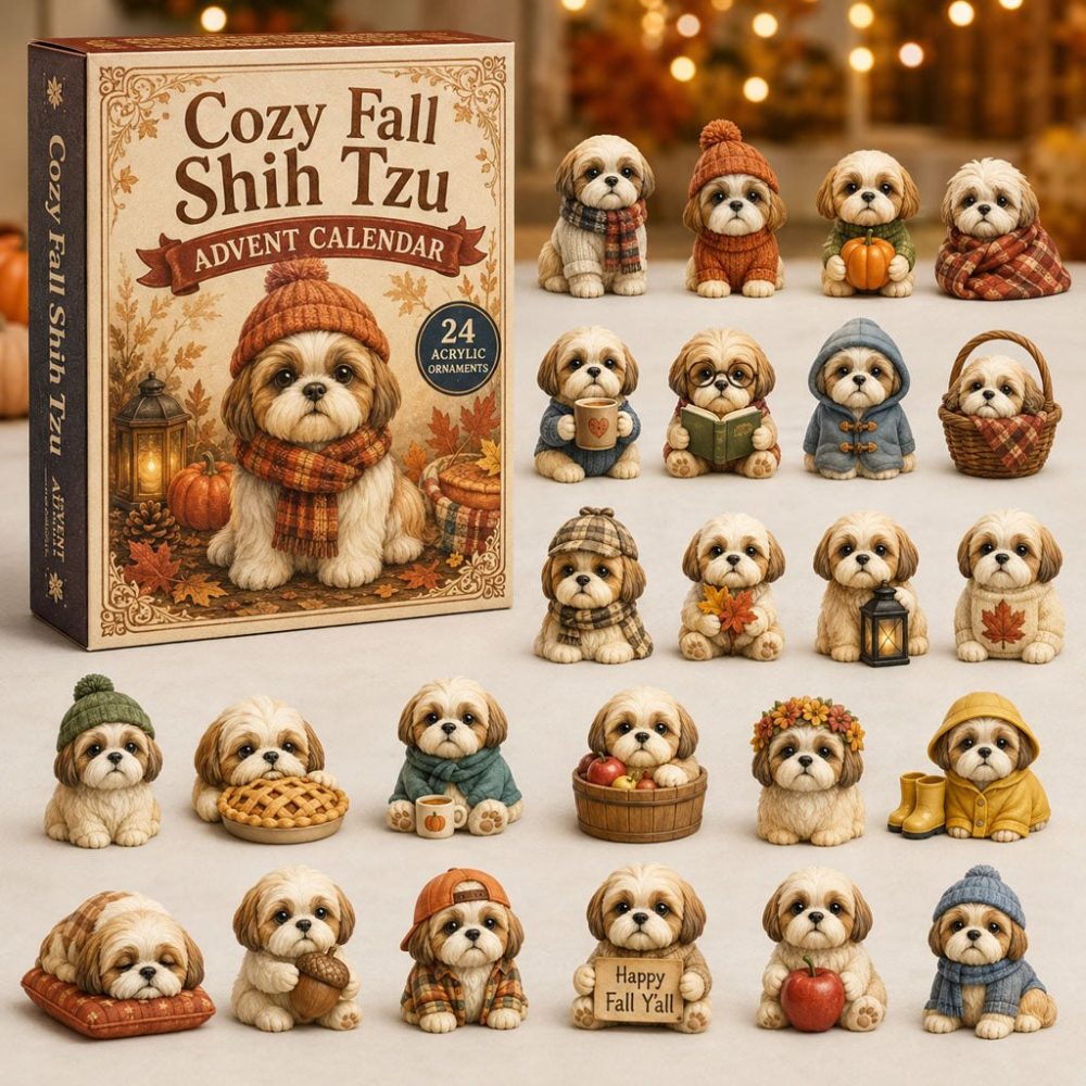 2026 Cozy Fall Shih Tzu Advent Calendar - 24-Day Acrylic Charm Countdown, Autumn Dog Holiday Gift & Seasonal Home Decor