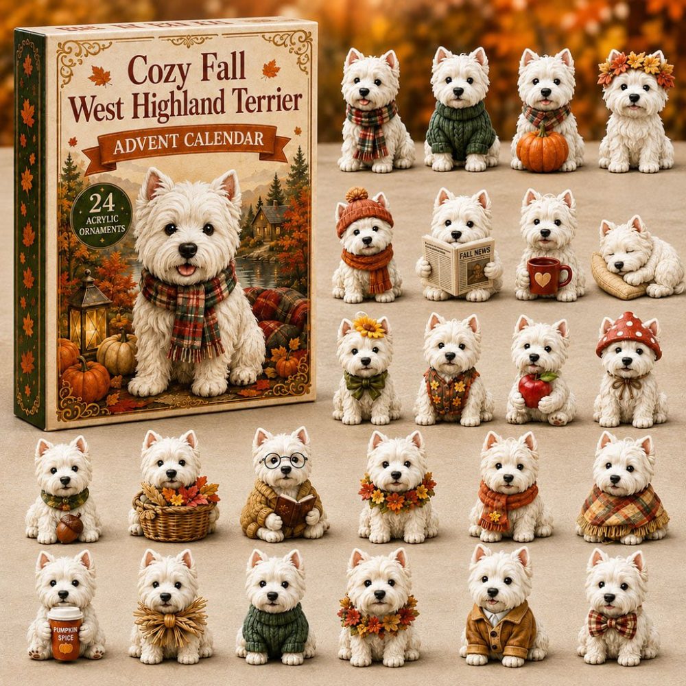 Westie Cozy Fall Advent Calendar 2026 — 24-Day Acrylic Charm Countdown, West Highland Terrier Gift & Decor