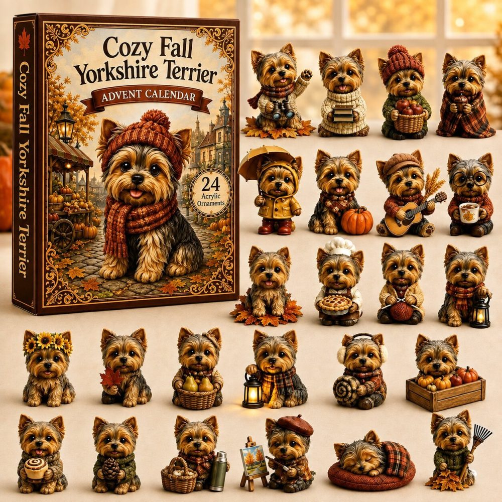 Cozy Fall Yorkie Advent Calendar 2026 – 24-Day Acrylic Charm Countdown, Autumn Yorkshire Terrier Gift & Collectible