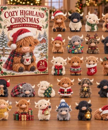 Cozy Highland Christmas Countdown - 24-Day Advent Calendar With 24 Acrylic Charms, Warm Cabin Holiday Decor & Gift