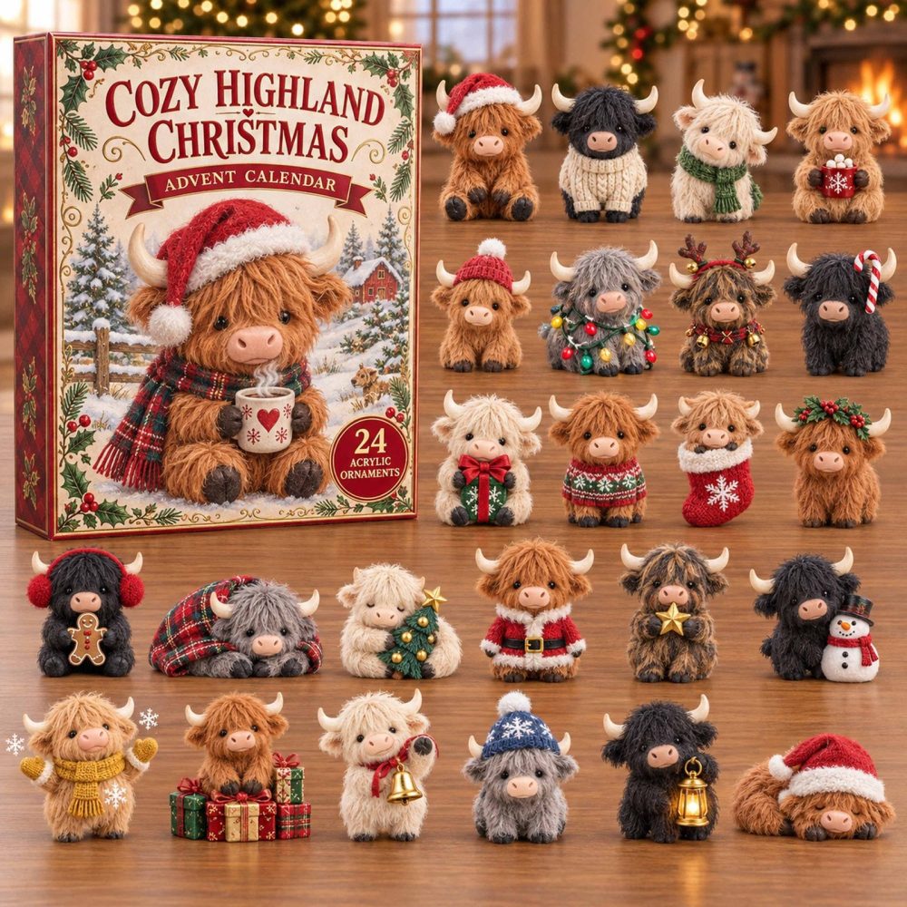 Cozy Highland Christmas Countdown - 24-Day Advent Calendar With 24 Acrylic Charms, Warm Cabin Holiday Decor & Gift