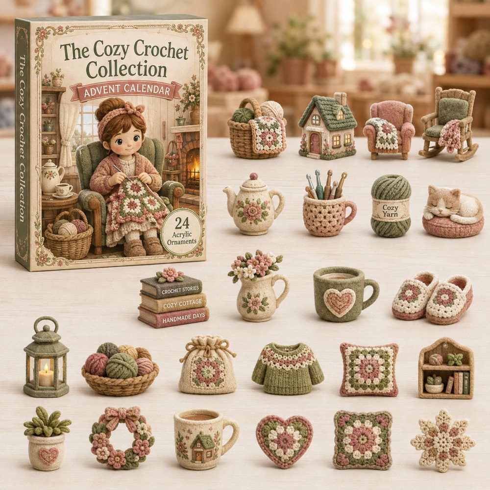 Cozy Home Crochet Advent Calendar 2026 – 24-Day Acrylic Charm Countdown, Home & Crochet-Themed Mini Charms For Makers