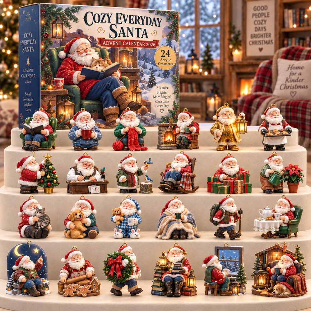 Cozy Santa Holiday Countdown Calendar 2026 — 24 Warm Acrylic Charms, Classic Christmas Santa Gift & Nostalgic Ornament Collection