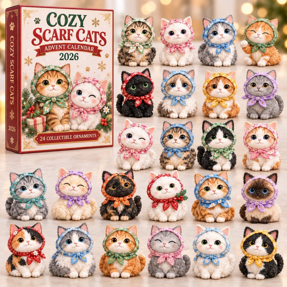 2026 Cozy Scarf Cats Countdown Calendar — 24 Acrylic Cat Charms, Cute Winter Cat-Themed Advent Gift For Cat Lovers