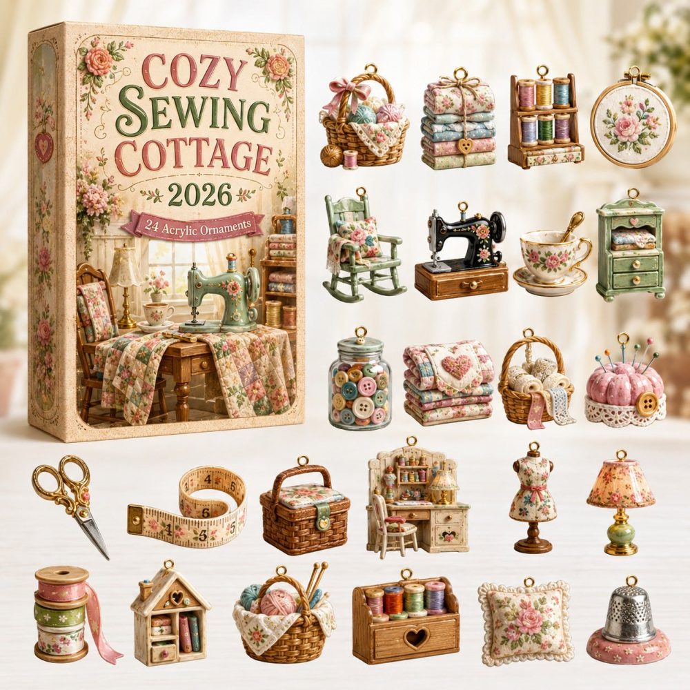 2026 Cozy Sewing Cottage Advent Calendar - 24-Day Acrylic Charm Countdown, Quilting & Sewing Themed Holiday Gift For Crafters