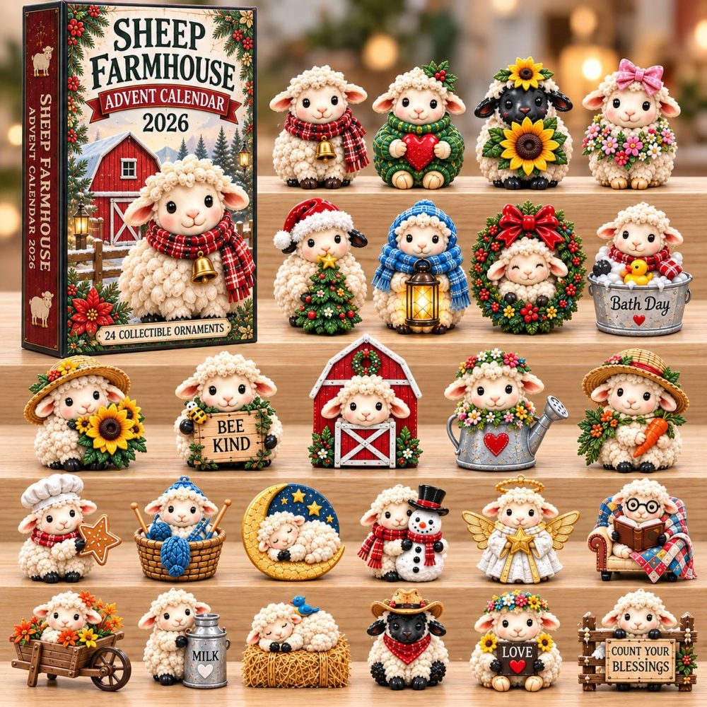 2026 Cozy Sheep Farmhouse Countdown — 24-Day Charming Advent Display With Soft Acrylic Sheep Charms, Cute Country Christmas Gift