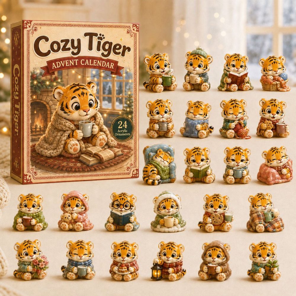 2026 Cozy Tiger Holiday Calendar - 24 Acrylic Charm Surprises, Warm Wildlife Countdown Gift For Animal Lovers