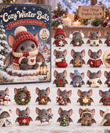 Cozy Winter Bats 24-Day Acrylic Charm Advent Calendar — 2026 Holiday Countdown, Cute Bat-Themed Collectible Gift Box