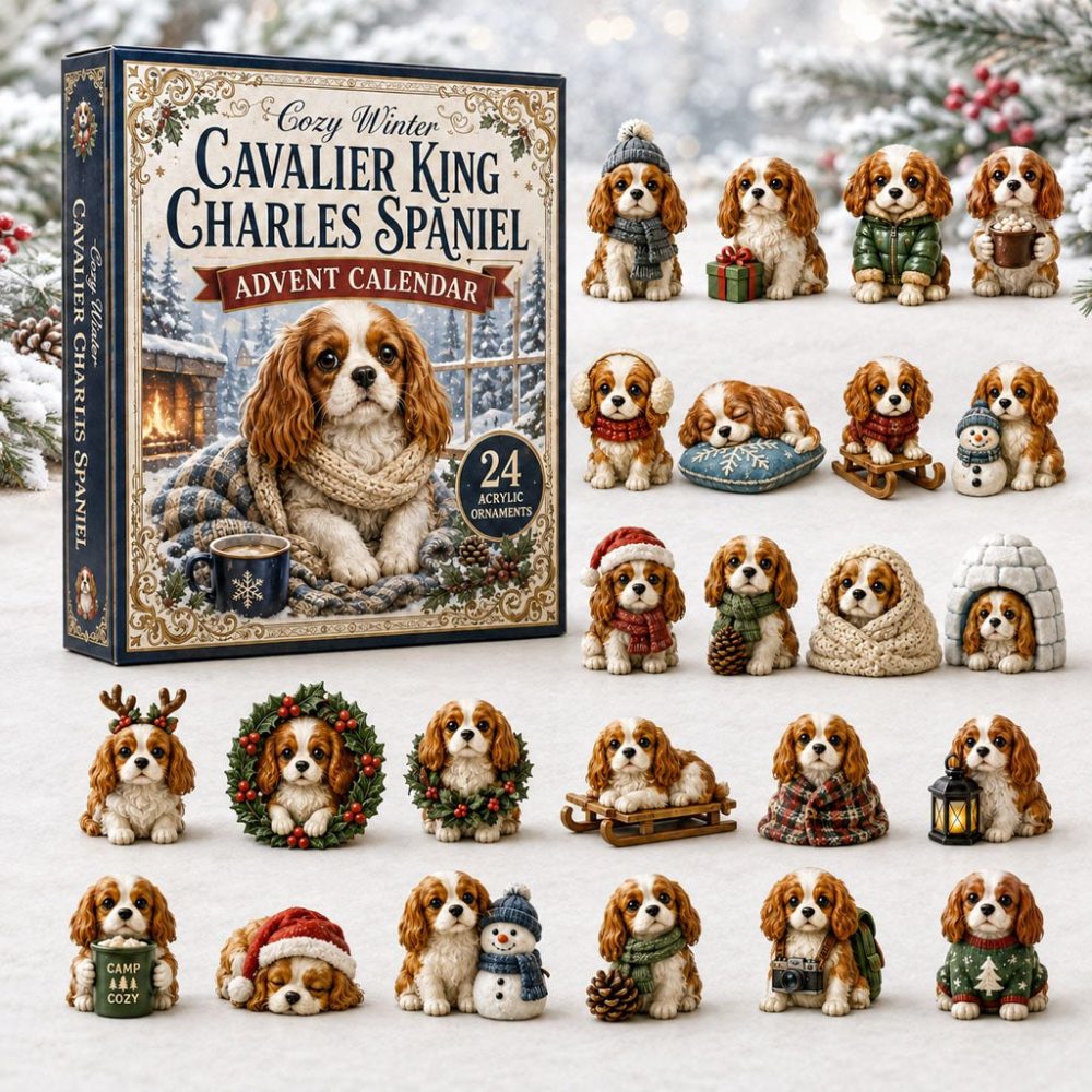 Cozy Cavalier Winter Countdown 2026 — 24-Day Acrylic Charm Calendar, Festive Dog Ornament Gift For Cavalier Spaniel Lovers