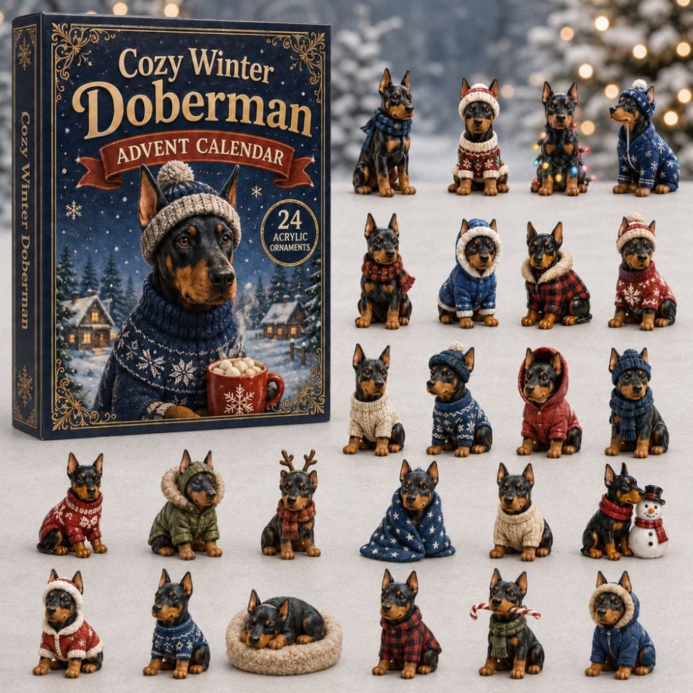 Doberman Cozy Countdown 2026 - 24-Day Acrylic Charm Holiday Advent Calendar, Stylish Dog Lover Gift With Collectible Charms