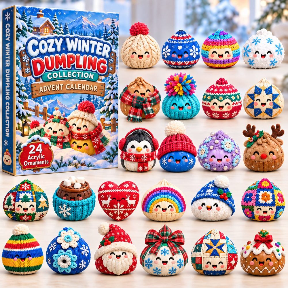 Cozy Winter Dumpling Advent Calendar 2026 — 24-Day Warm & Whimsical Acrylic Charm Set For Foodies, Holiday Tabletop Decor