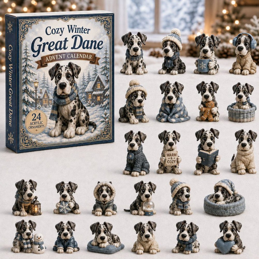 2026 Cozy Great Dane Winter Advent Calendar - 24-Day Acrylic Charm Countdown, Giant Dog Holiday Gift & Home Display