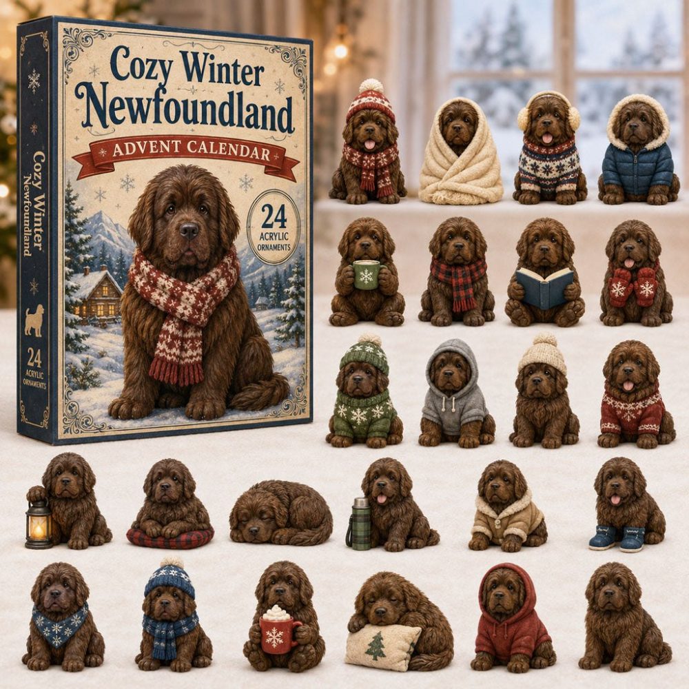 2026 Plush Newfoundland Winter Advent Calendar - 24-Day Acrylic Charm Countdown, Large Dog Holiday Gift & Festive Decor