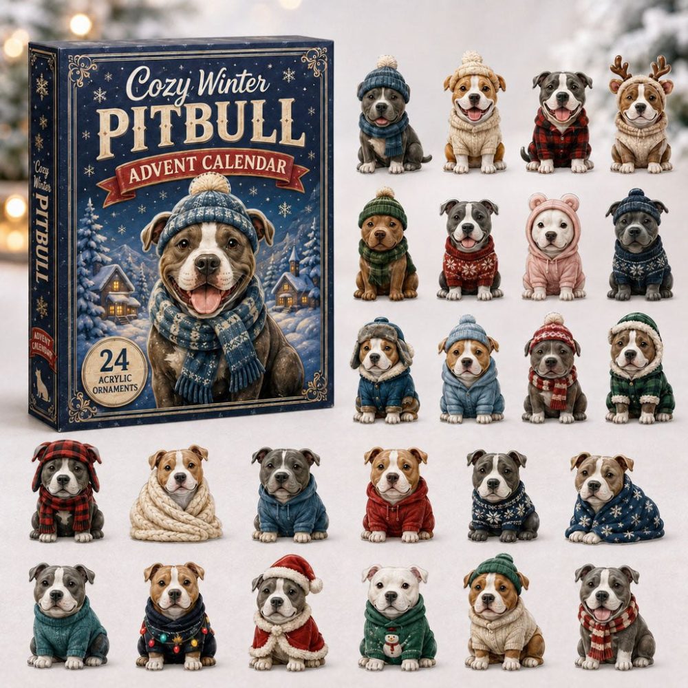 Pitbull Cozy Holiday Countdown 2026 - 24-Day Acrylic Charm Advent Calendar, Unique Gift For Pit Bull Owners & Fans