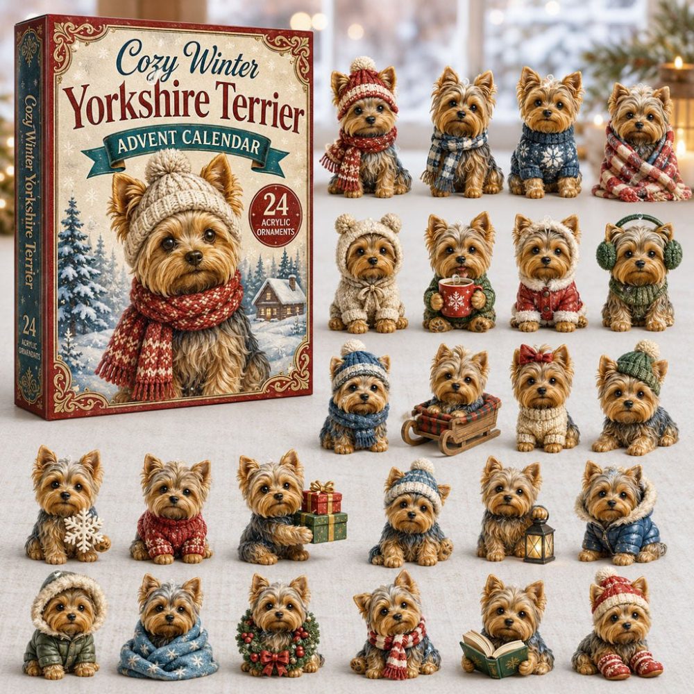 2026 Cozy Yorkshire Terrier Advent Calendar — 24-Day Winter Countdown With Cute Acrylic Charms, Holiday Gift For Yorkie Lovers