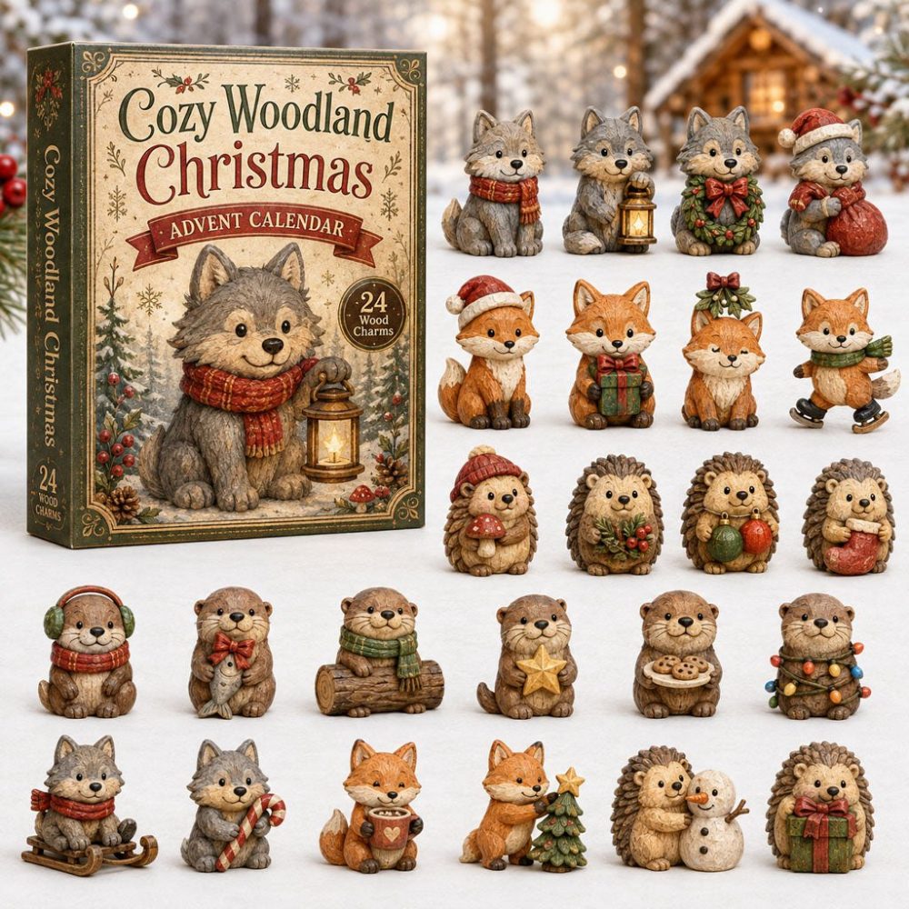 Cozy Woodland Christmas 2026 Advent Calendar — 24-Day Wooden Charm Countdown With Rustic Forest Holiday Scenes