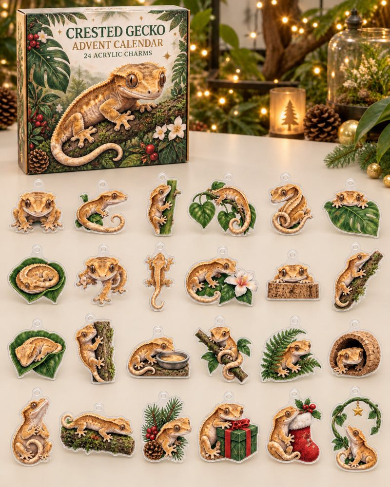 Crested Gecko Holiday Countdown — 24 Cute Acrylic Gecko Charms, Reptile Lover’S 2026 Advent Set For Kids & Collectors