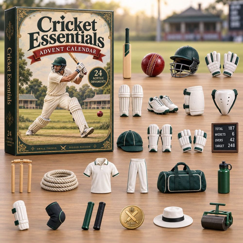 Cricket Essentials Fan Advent — 24-Day 2026 Acrylic Charm Countdown With Bats, Balls & Gear — Perfect Gift For Cricket Supporters