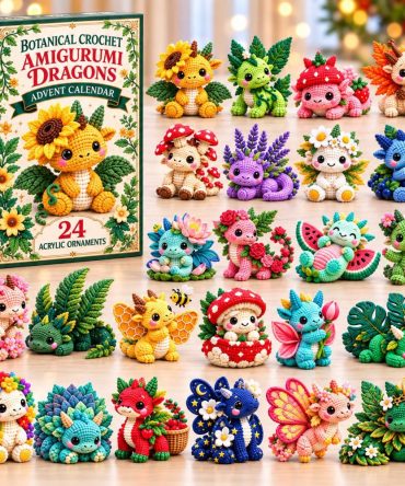 2026 Botanical Crochet Dragon Countdown - 24-Day Handcrafted Advent Calendar With Acrylic Charms, Nature-Inspired Holiday Collectible