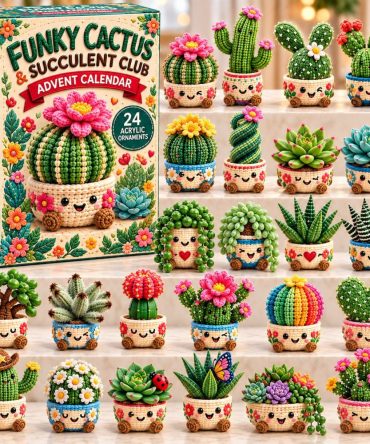 Crochet Cactus Pot Advent Countdown 2026 — 24-Day Acrylic Charm Calendar, Succulent-Themed Holiday Gift For Plant Lovers