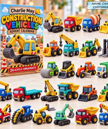 Crochet Construction Vehicles Advent 2026 — 24 Handmade-Style Vehicle Charms, Crochet-Inspired Acrylic Countdown, Cozy Gift For Kids