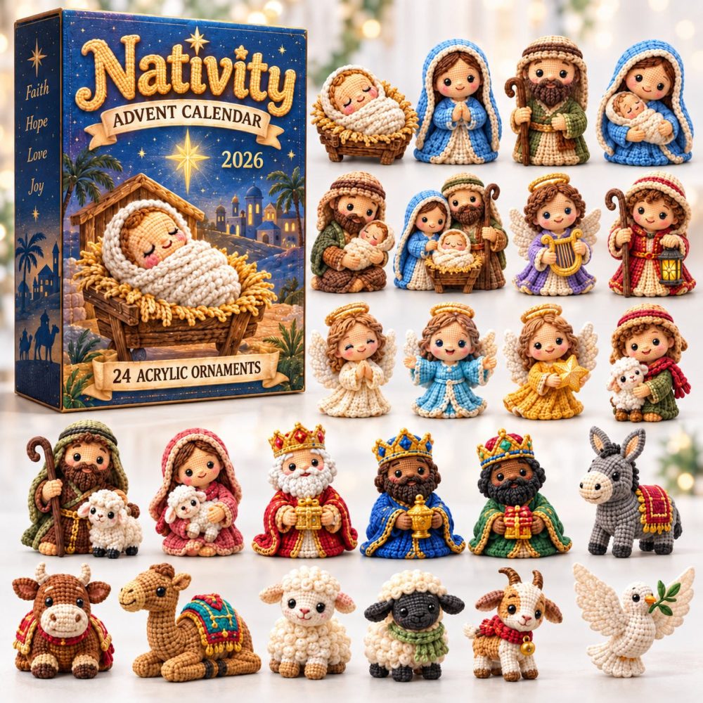 Handmade Crochet Nativity Advent Calendar — 24 Small Crochet Surprises & Acrylic Nativity Charms For Meaningful Christmas Countdown