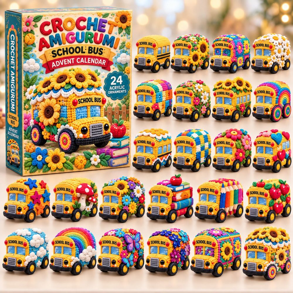 2026 Crochet School Bus Advent Calendar — 24 Cozy Countdown With Acrylic Charms & Handmade-Inspired Charm Set, Kids Favorite