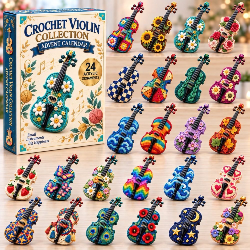 Crochet Violin 24-Day Craft Countdown - Acrylic Charms With Yarn & Pattern-Themed Daily Gifts For Knitters Who Love Music