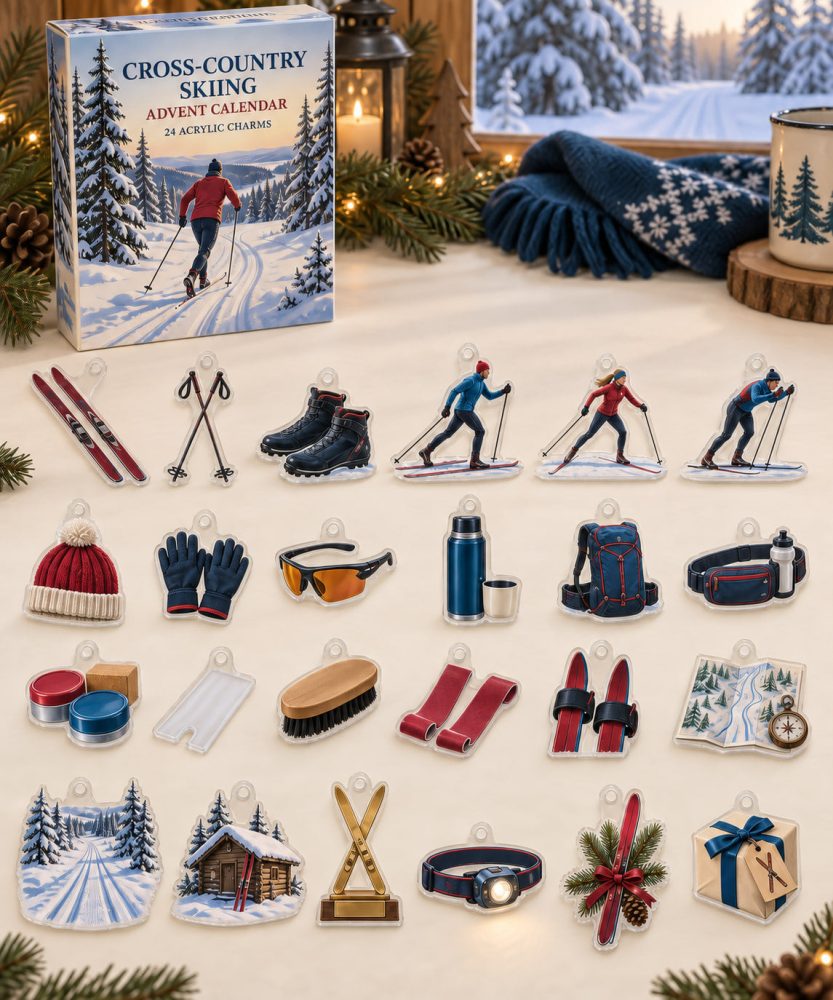 Cross-Country Skiing 24-Day Holiday Charm Set — Acrylic Ski & Trail Charms For Athletes, Coaches & Outdoor Enthusiasts