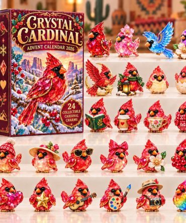 Crystal Cardinal 24-Day 2026 Festive Countdown — Red Cardinal Acrylic Charms With Sparkle Finish And Reusable Display For Holiday Cheer
