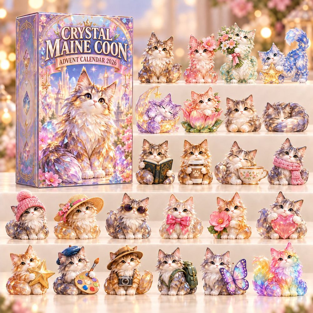 Crystal Maine Coon 24-Day 2026 Sparkle Countdown — Gleaming Acrylic Cat Charms & Display For Collectors And Holiday Décor Lovers