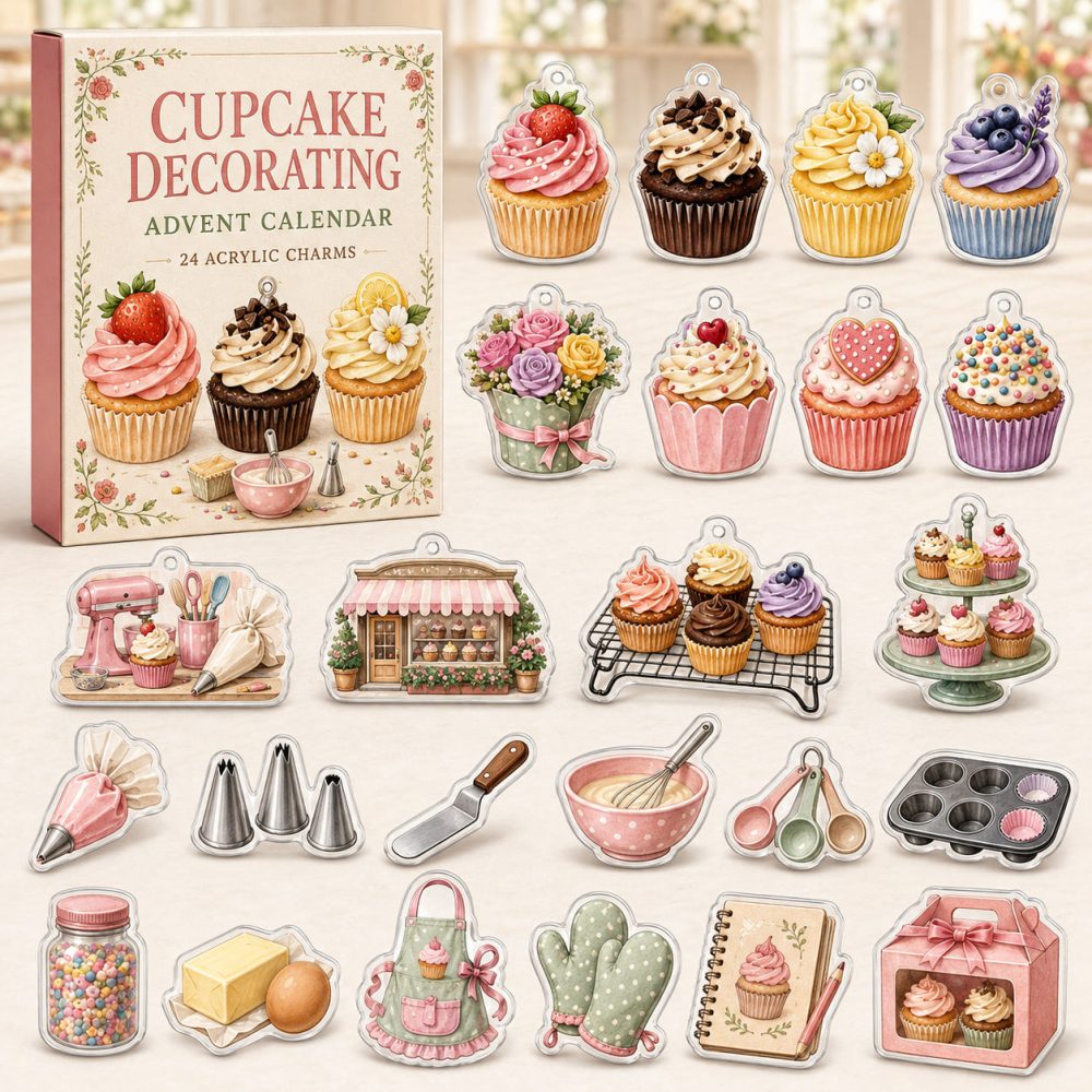 Cupcake Decorating Advent Set - 24 Cute Acrylic Cupcake Charms, Baking Countdown Gift For Kids & Home Bakers , Fun Stocking Stuffer
