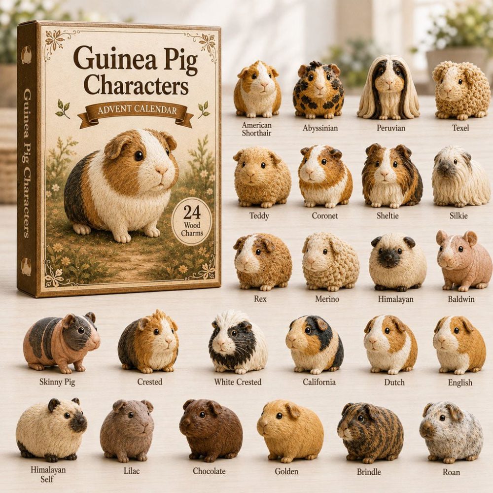 Curious Guinea Pig Wooden Advent Calendar 2026 – 24-Day Hand-Painted Wood Charm Countdown, Pet Lover Holiday Gift & Keepsake