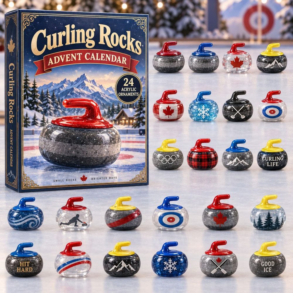 Curling Rocks Collector Advent — 24-Day 2026 Acrylic Charm Countdown Celebrating Iconic Curling Stones, Team Pride & Winter Sport Decor