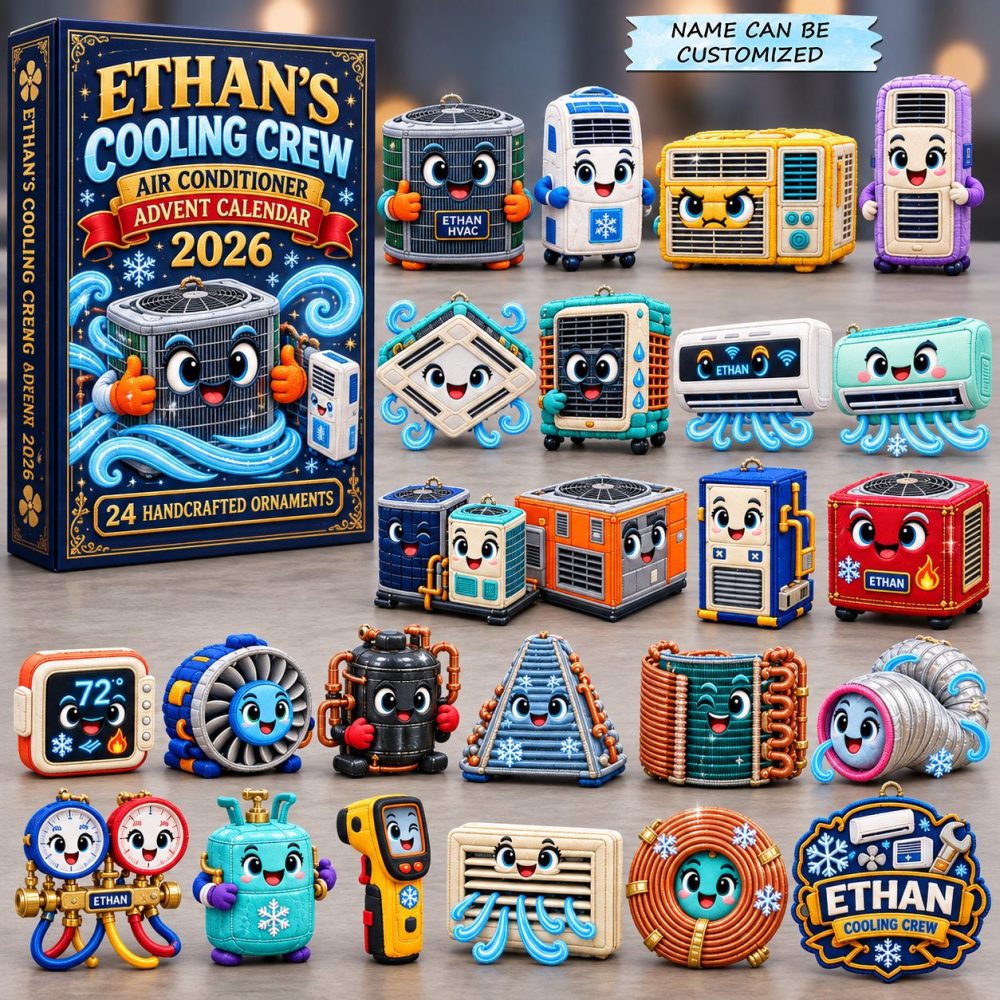 2026 Custom Hvac Cooling Crew Countdown – 24-Day Acrylic Charms, Personalized Cooling Technician Ornaments & Trade Holiday Gifts
